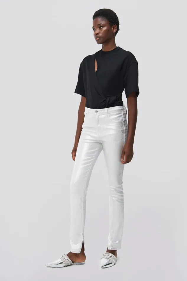 Women Rae Denim Silver Foil Jonathan Simkhai Pants and Bottoms