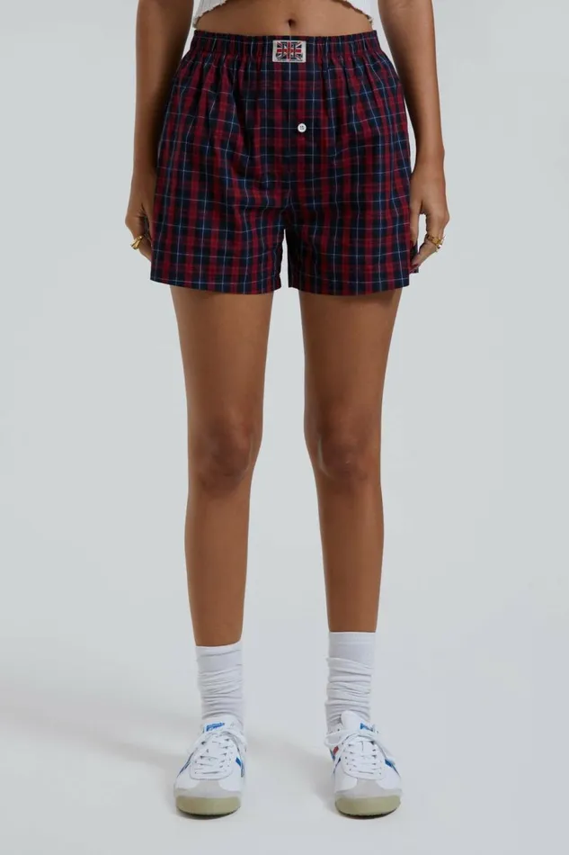 Women Red Tartan Boxer Short Red Jaded London Shorts and Jorts Women Red Tartan Boxer Short Red Jaded London Shorts and Jorts