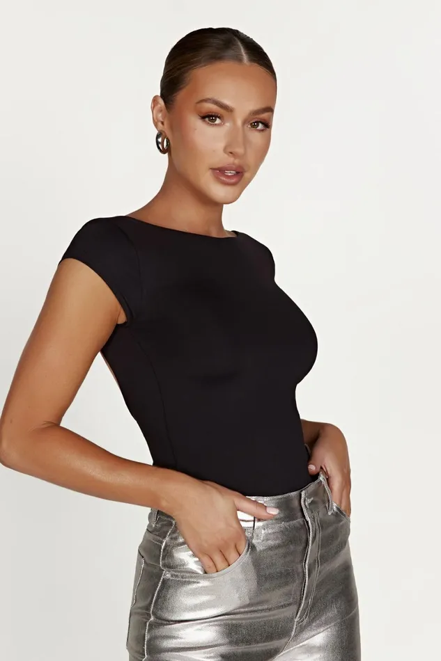 Women Reyna Recycled Nylon Longline Top 8211 Black Black Meshki Basic Tops