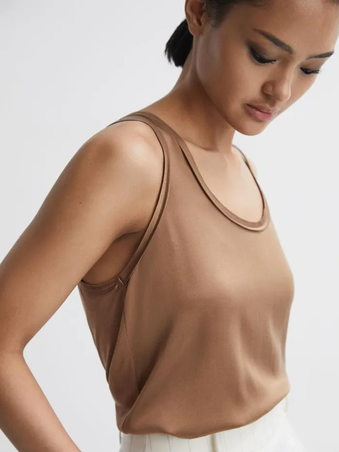 Women Riley Silk Front Vest Bronze Reiss TShirts and Vests