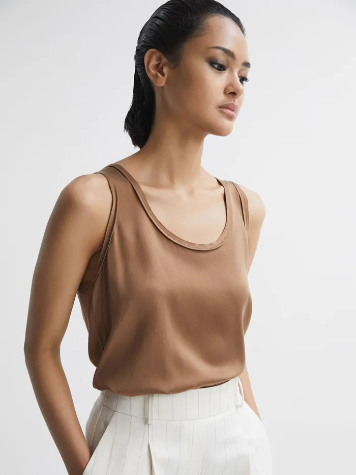 Women Riley Silk Front Vest Bronze Reiss TShirts and Vests