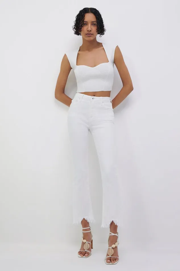 Women River Straight Leg Denim Distressed White Jonathan Simkhai Pants and Bottoms