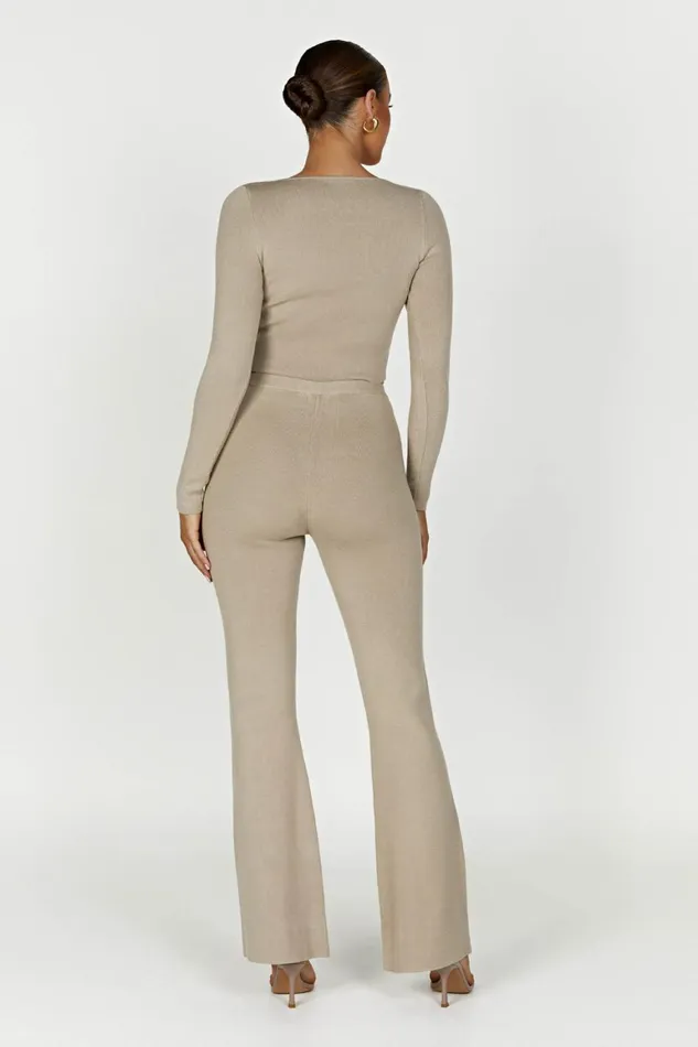 Women Rosetta Flare Knit Pants 8211 Taupe Taupe Meshki Pants