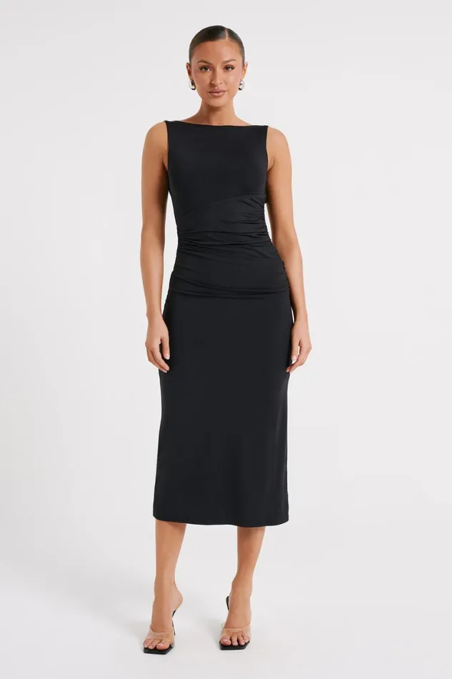 Women Rosita Recycled Nylon Backless Midi Dress 8211 Black Black Meshki Wedding Guests