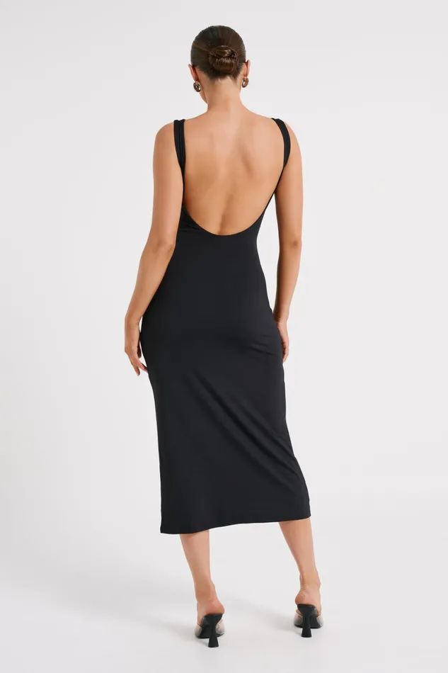 Women Rosita Recycled Nylon Backless Midi Dress 8211 Black Black Meshki Wedding Guests