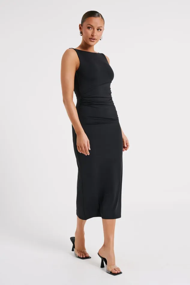 Women Rosita Recycled Nylon Backless Midi Dress 8211 Black Black Meshki Wedding Guests