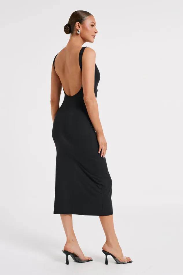 Women Rosita Recycled Nylon Backless Midi Dress 8211 Black Black Meshki Wedding Guests