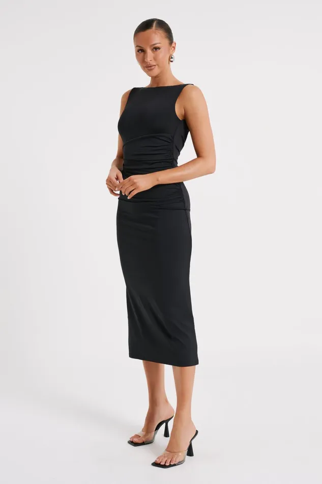 Women Rosita Recycled Nylon Backless Midi Dress 8211 Black Black Meshki Wedding Guests