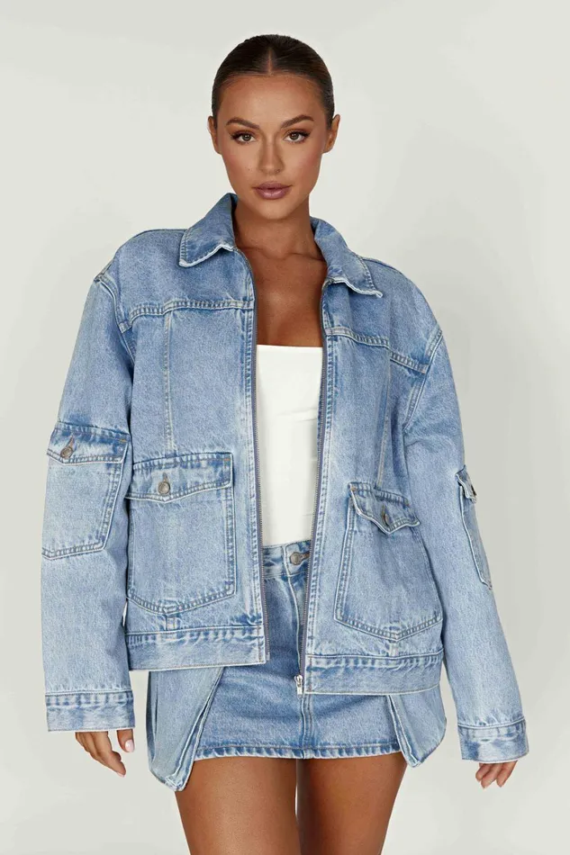 Women Rylee Oversized Denim Jacket 8211 Mid Blue Mid Blue Meshki Denim