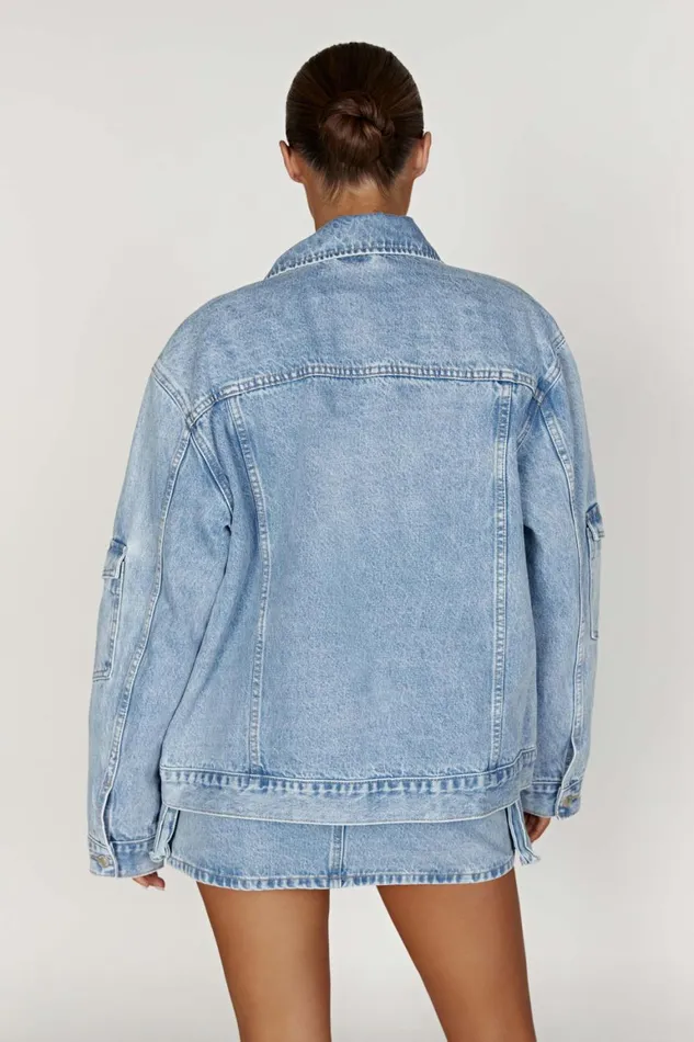 Women Rylee Oversized Denim Jacket 8211 Mid Blue Mid Blue Meshki Denim