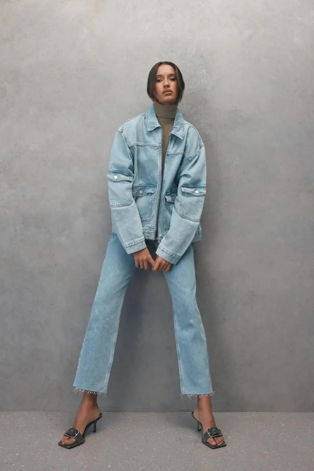 Women Rylee Oversized Denim Jacket 8211 Mid Blue Mid Blue Meshki Denim