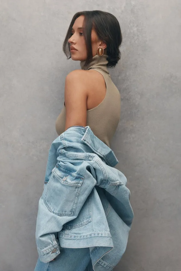Women Rylee Oversized Denim Jacket 8211 Mid Blue Mid Blue Meshki Denim