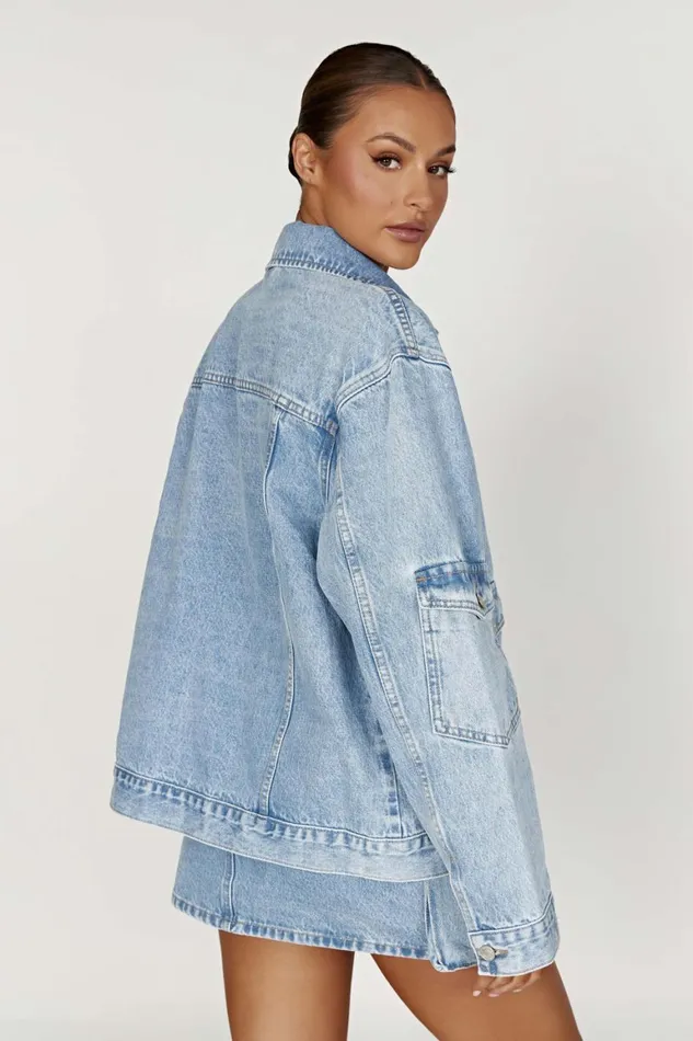 Women Rylee Oversized Denim Jacket 8211 Mid Blue Mid Blue Meshki Denim