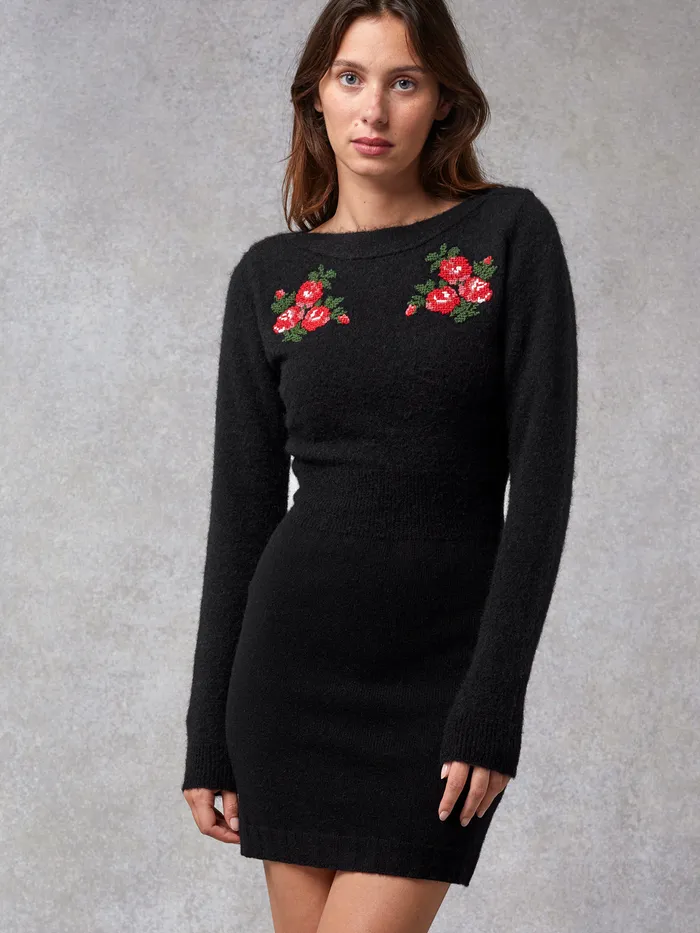 Women Samia Dress Brod Noir Knits Rouje