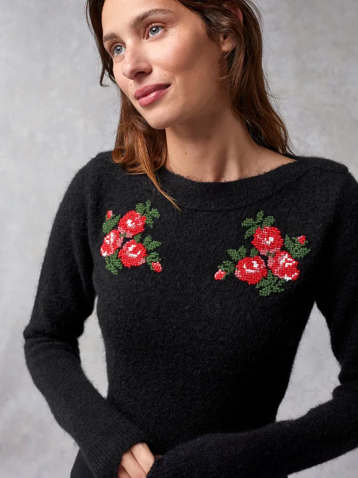 Women Samia Dress Brod Noir Knits Rouje
