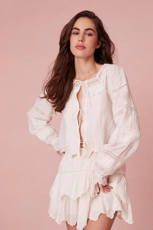 Women Sanra Embroidered Blouse Optic White LoveShackFancy Tops