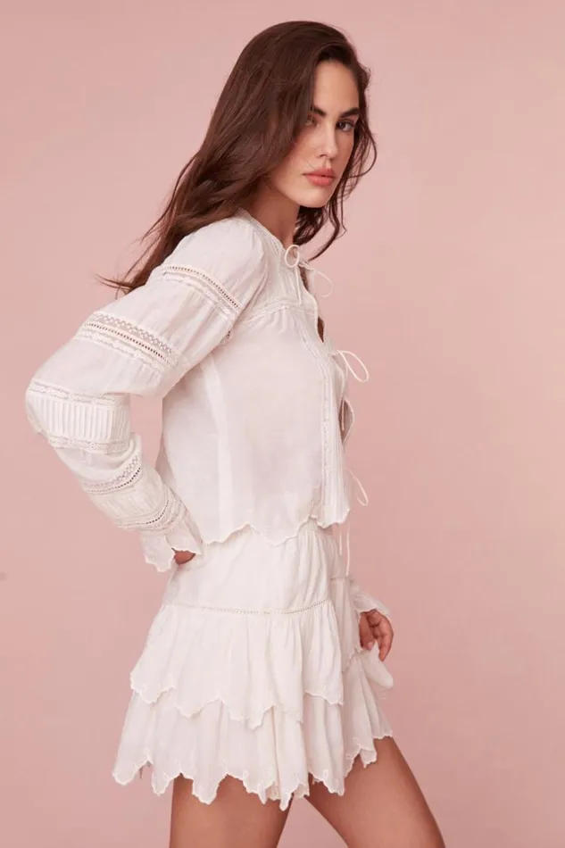 Women Sanra Embroidered Blouse Optic White LoveShackFancy Tops Women Sanra Embroidered Blouse Optic White LoveShackFancy Tops