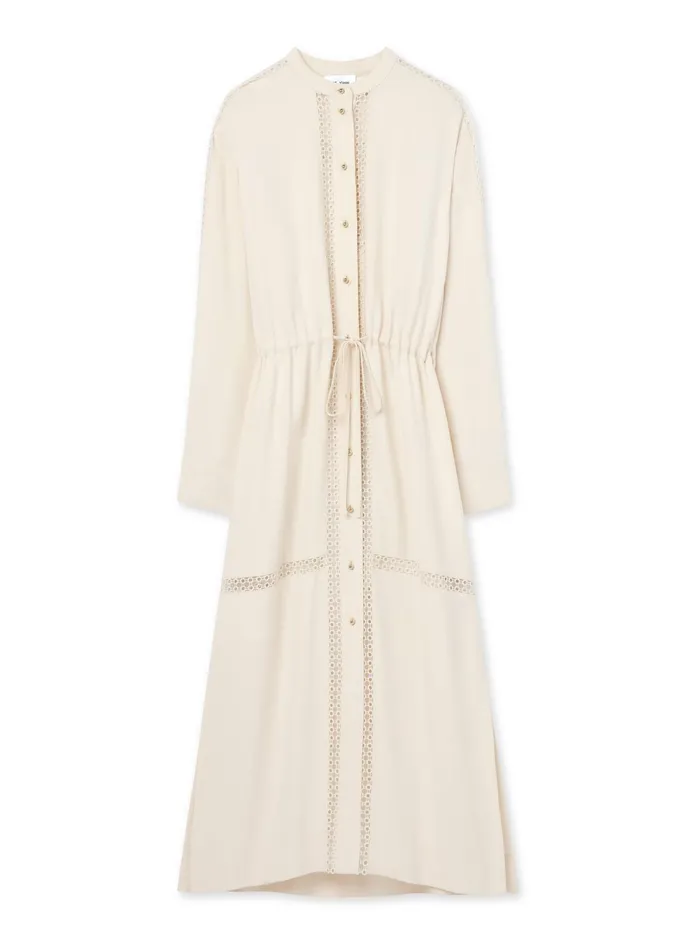 Women Satin Back Crepe Dress Ecru St John Elevated Essentials