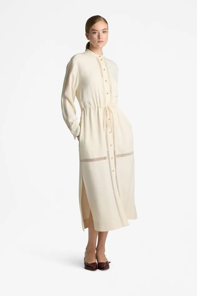 Women Satin Back Crepe Dress Ecru St John Elevated Essentials Women Satin Back Crepe Dress Ecru St John Elevated Essentials