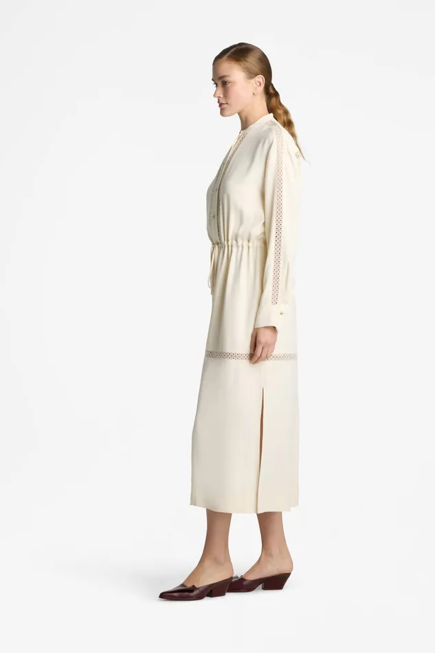 Women Satin Back Crepe Dress Ecru St John Elevated Essentials Women Satin Back Crepe Dress Ecru St John Elevated Essentials