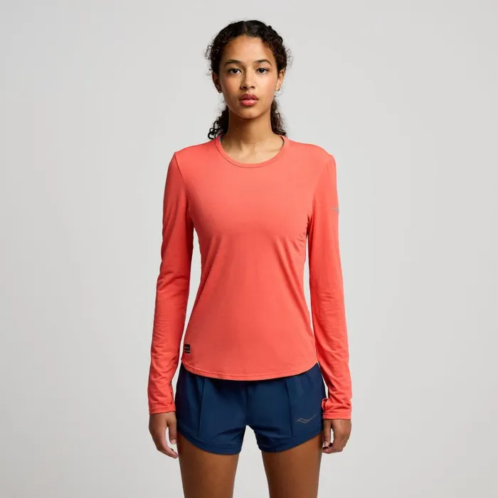 Women Saucony Tops Stopwatch Long Sleeve Cayenne Heather