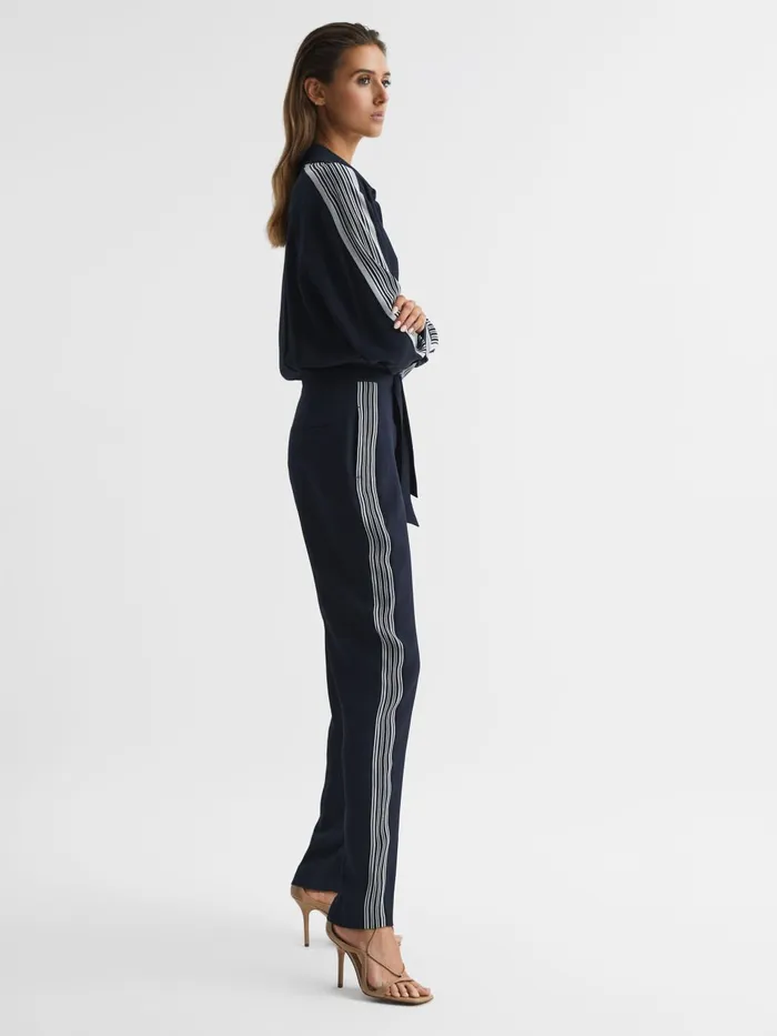 Women Selma Long Sleeve Jumpsuit Navy Reiss Jumpsuits