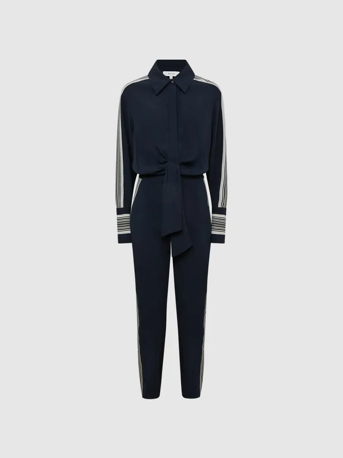 Women Selma Long Sleeve Jumpsuit Navy Reiss Jumpsuits