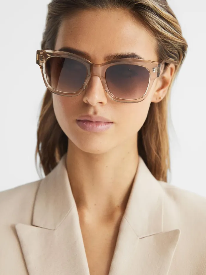 Women Seven Chimi Large Frame Acetate Sunglasses Ecru Reiss Sunglasses