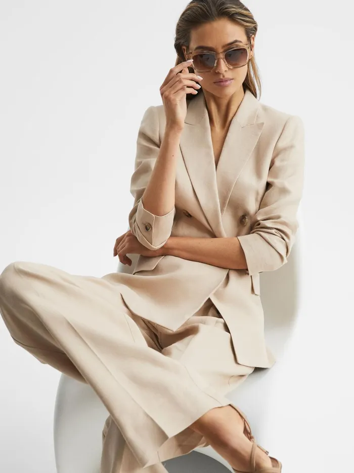 Women Seven Chimi Large Frame Acetate Sunglasses Ecru Reiss Sunglasses