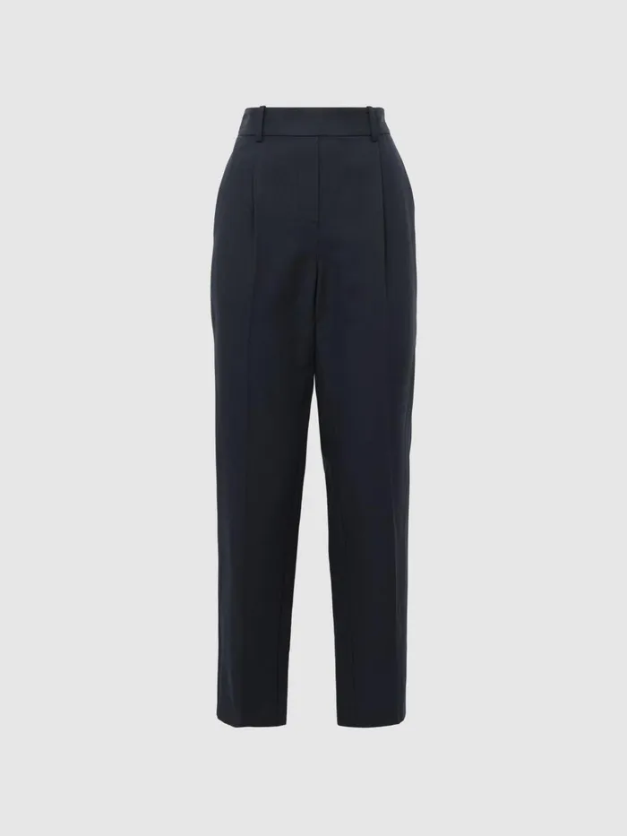 Women Shae Taper Tapered Linen Trousers Khaki Reiss Trousers