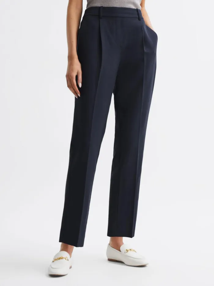 Women Shae Taper Tapered Linen Trousers Khaki Reiss Trousers