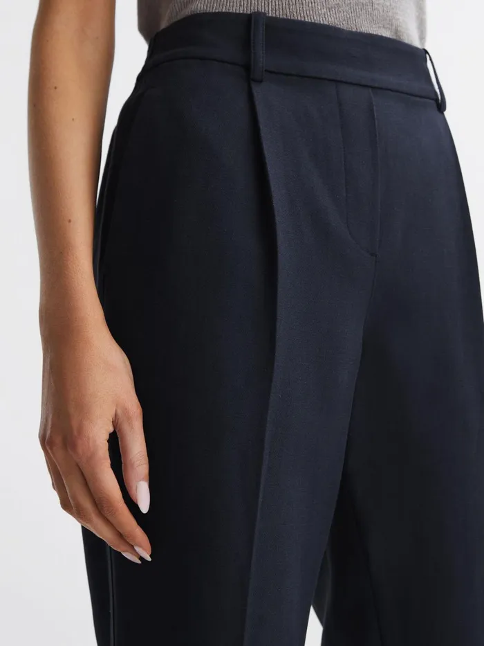 Women Shae Taper Tapered Linen Trousers Khaki Reiss Trousers