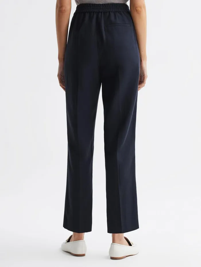 Women Shae Taper Tapered Linen Trousers Khaki Reiss Trousers