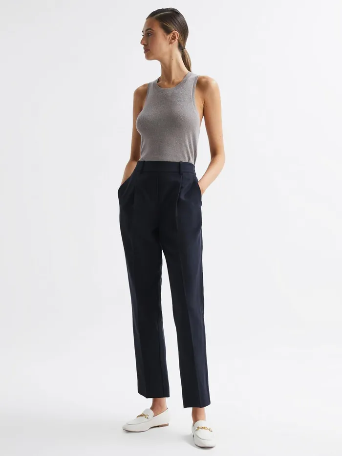 Women Shae Taper Tapered Linen Trousers Khaki Reiss Trousers