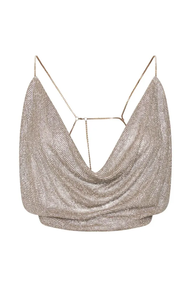 Women Shanice Glomesh Drape Top 8211 Gold Gold Meshki Crop Tops