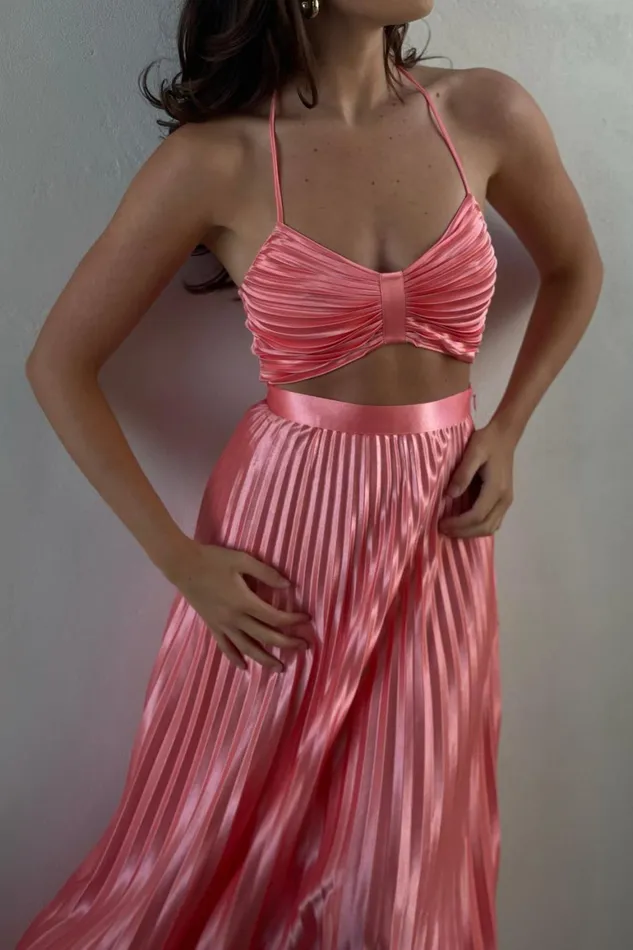 Women Shirin Pleated Halter Top 8211 Rosewater Rosewater Meshki Crop Tops