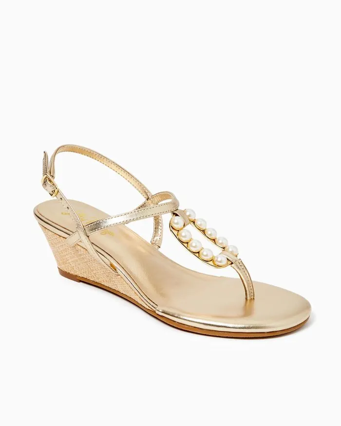 Women Shoes Lilly Pulitzer Good As Gold Pearl Wedge Gold Metallic