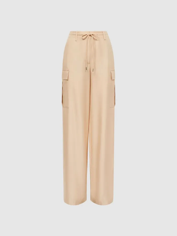 Women Sian Wide Leg Combat Trousers Neutral Reiss Trousers