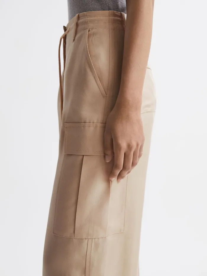 Women Sian Wide Leg Combat Trousers Neutral Reiss Trousers
