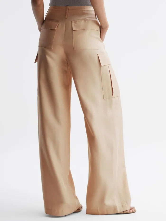 Women Sian Wide Leg Combat Trousers Neutral Reiss Trousers