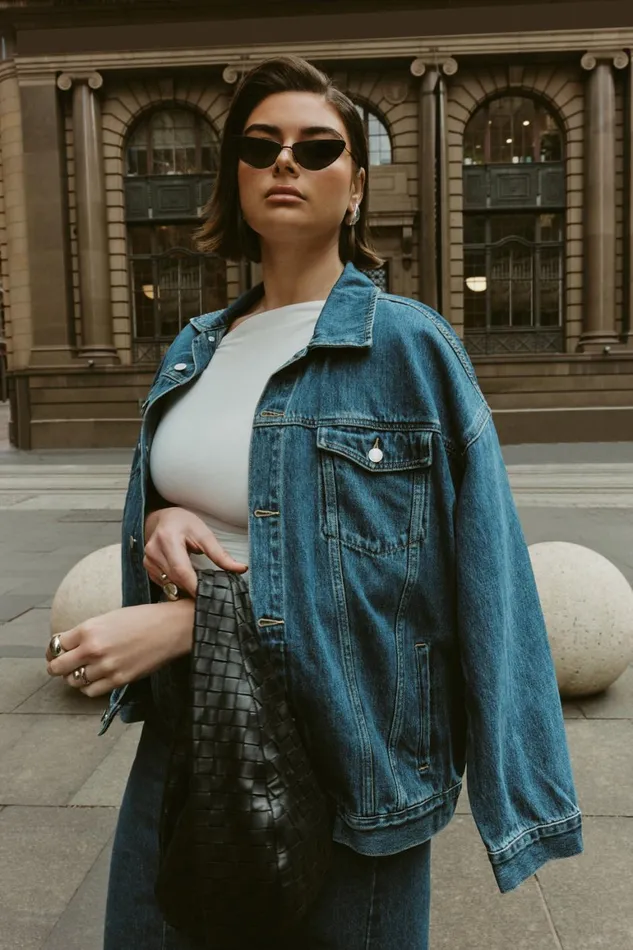 Women Sion Oversized Denim Jacket 8211 Dark Blue Darkblue Meshki Denim