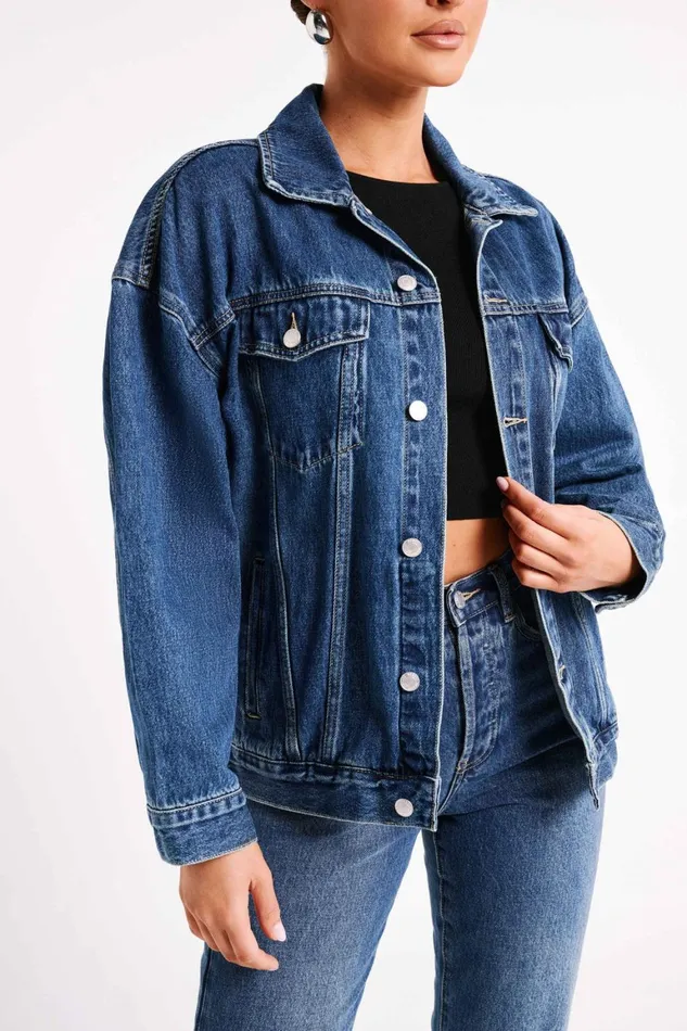 Women Sion Oversized Denim Jacket 8211 Dark Blue Darkblue Meshki Denim