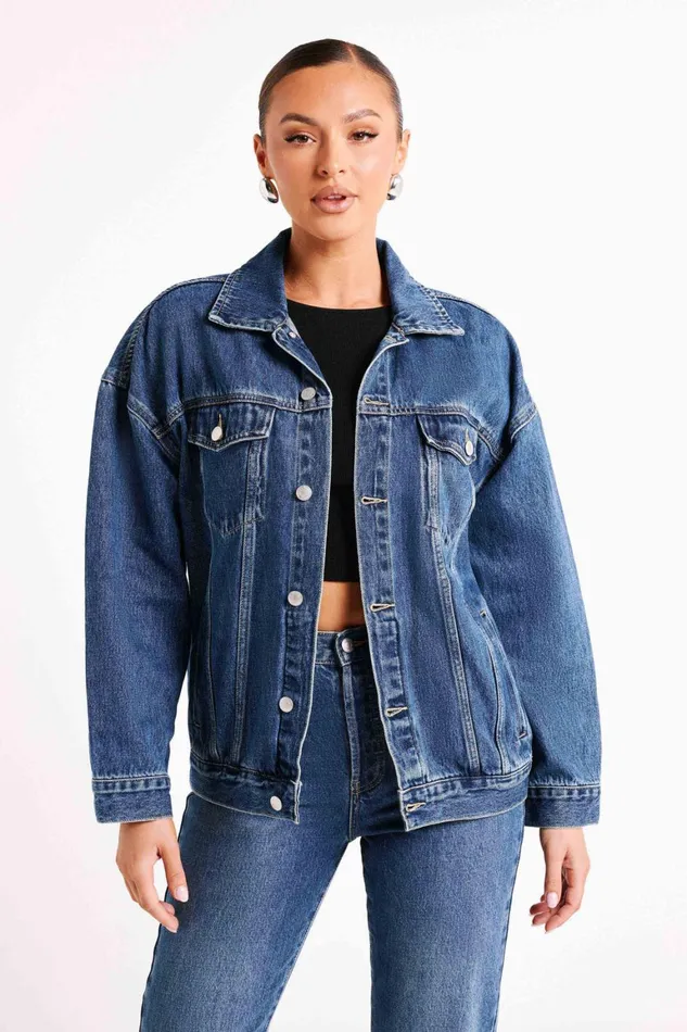 Women Sion Oversized Denim Jacket 8211 Dark Blue Darkblue Meshki Denim