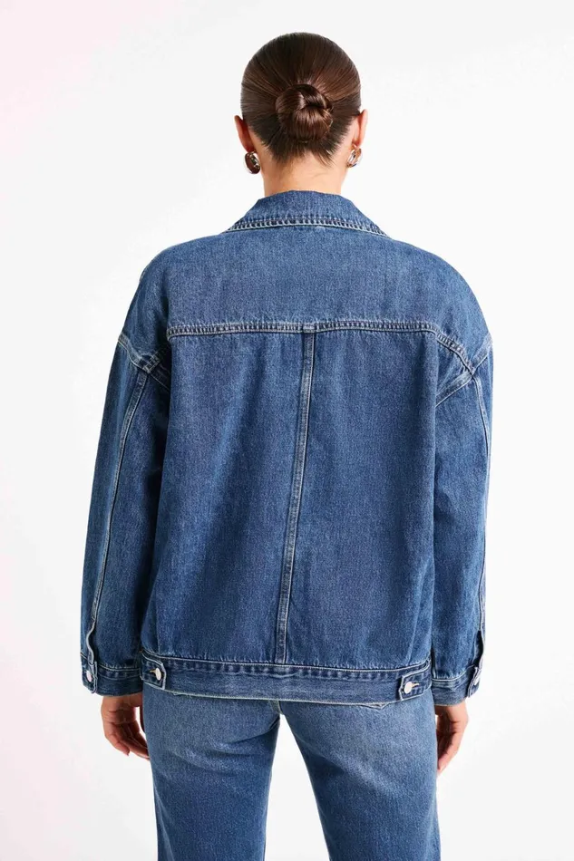 Women Sion Oversized Denim Jacket 8211 Dark Blue Darkblue Meshki Denim