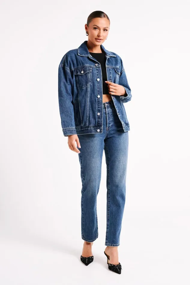 Women Sion Oversized Denim Jacket 8211 Dark Blue Darkblue Meshki Denim