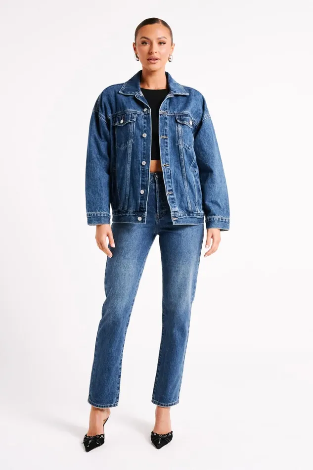 Women Sion Oversized Denim Jacket 8211 Dark Blue Darkblue Meshki Denim