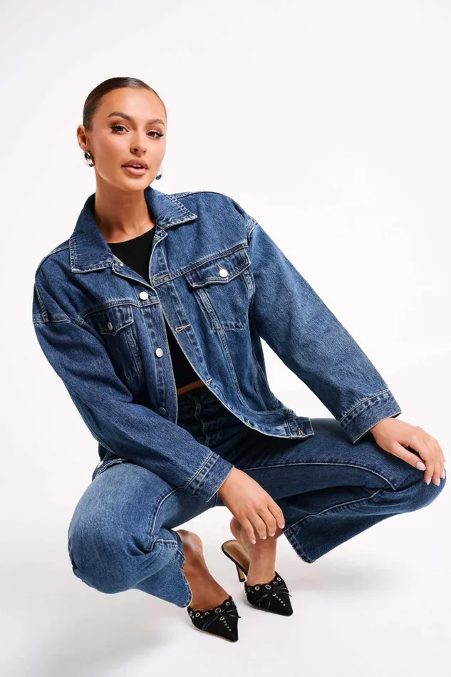 Women Sion Oversized Denim Jacket 8211 Dark Blue Darkblue Meshki Denim