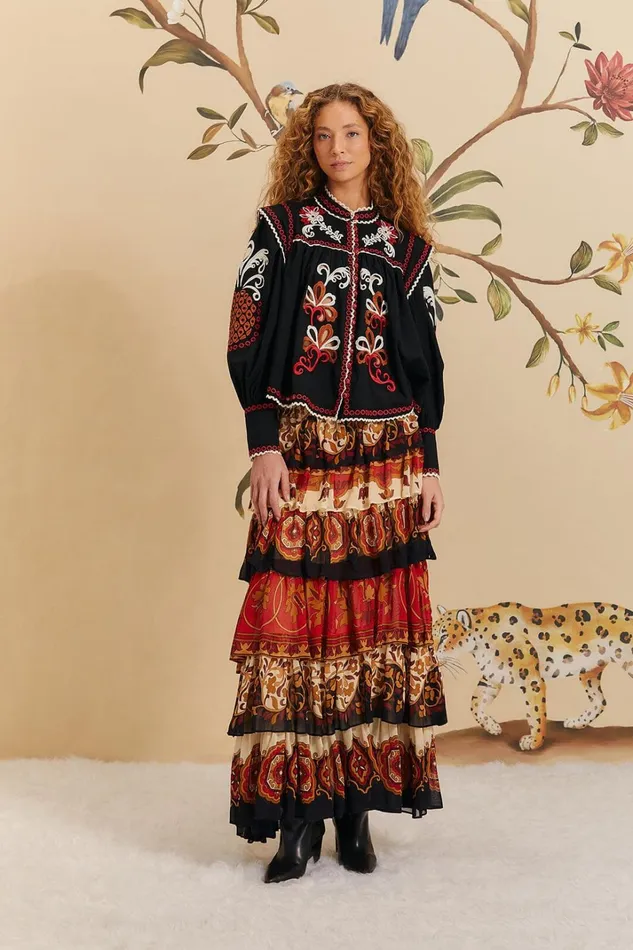 Women Skirts Farm Rio Cream Ainika Tiles Layered Maxi Skirt
