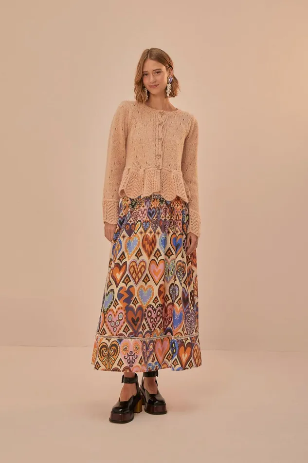 Women Skirts Farm Rio Cream Hearts Ikat Midi Skirt