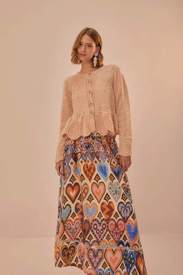Women Skirts Farm Rio Cream Hearts Ikat Midi Skirt
